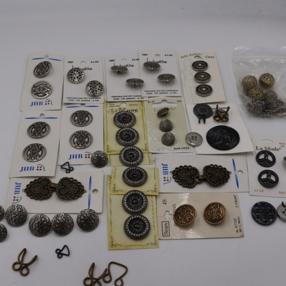 Huge Metallic Button Lot Hooks Clasps & Buttons